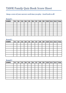 TAWK Quiz Book Score Sheet